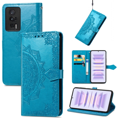 

For Xiaomi Redmi K60 Pro Mandala Flower Embossed Leather Phone Case(Blue)