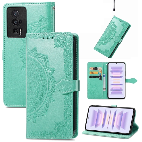 

For Xiaomi Redmi K60 Pro Mandala Flower Embossed Leather Phone Case(Green)