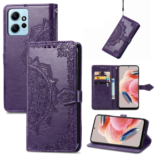 

For Xiaomi Redmi Note 12 4G Global Mandala Flower Embossed Leather Phone Case(Purple)