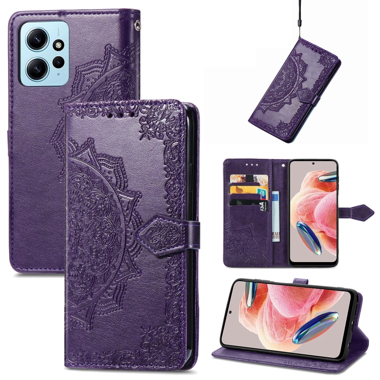 

For Xiaomi Redmi Note 12 4G Global Mandala Flower Embossed Leather Phone Case(Purple)