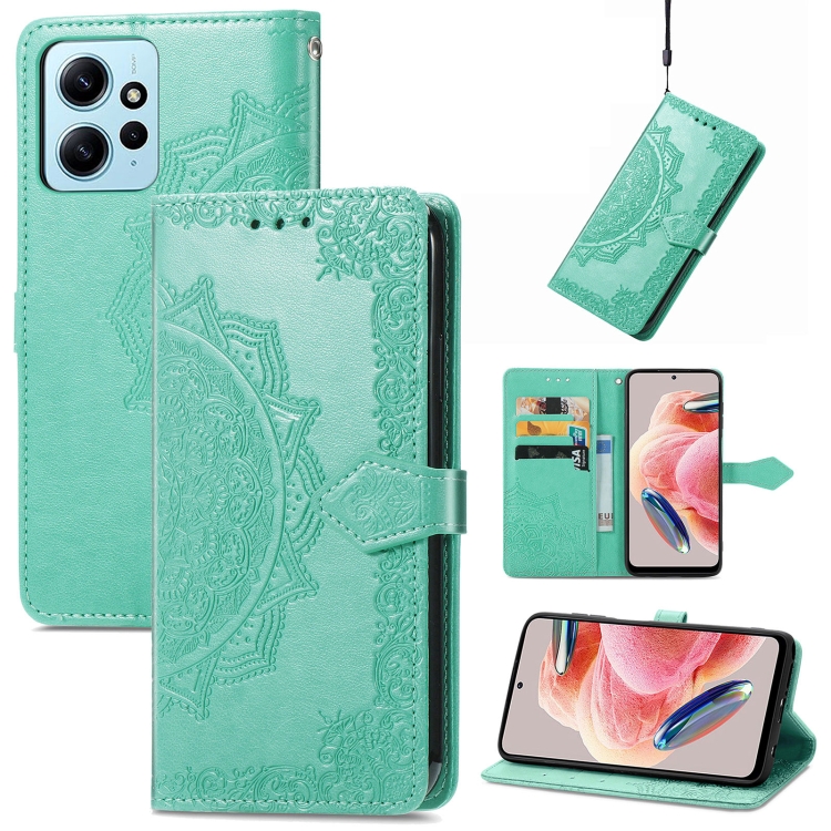 

For Xiaomi Redmi Note 12 4G Global Mandala Flower Embossed Leather Phone Case(Green)