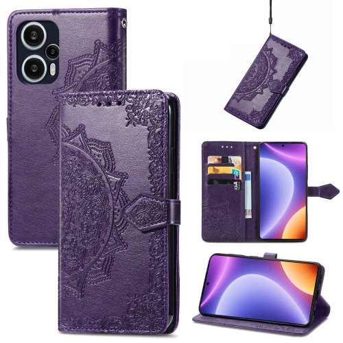 

For Xiaomi Redmi Note 12 Turbo Mandala Flower Embossed Leather Phone Case(Purple)
