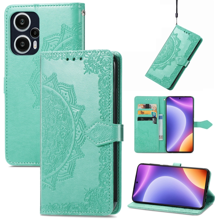 

For Xiaomi Redmi Note 12 Turbo Mandala Flower Embossed Leather Phone Case(Green)