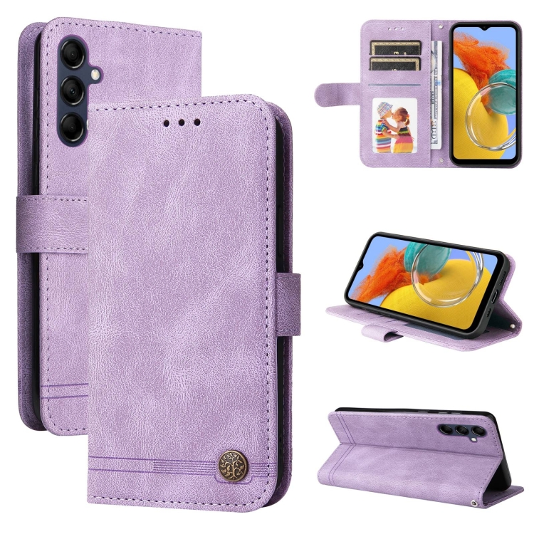 

For Samsung Galaxy M14 5G Skin Feel Life Tree Metal Button Leather Phone Case(Purple)