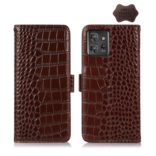 

For Motorola ThinkPhone 5G Crocodile Top Layer Cowhide Leather Phone Case(Brown)