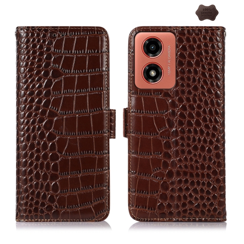

For Motorola Moto G04 / G24 Crocodile Top Layer Cowhide Leather Phone Case(Brown)