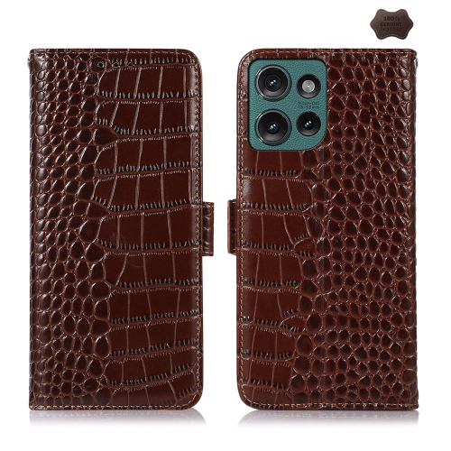 

For Motorola Edge 50 Global Crocodile Top Layer Cowhide Leather Phone Case(Brown)