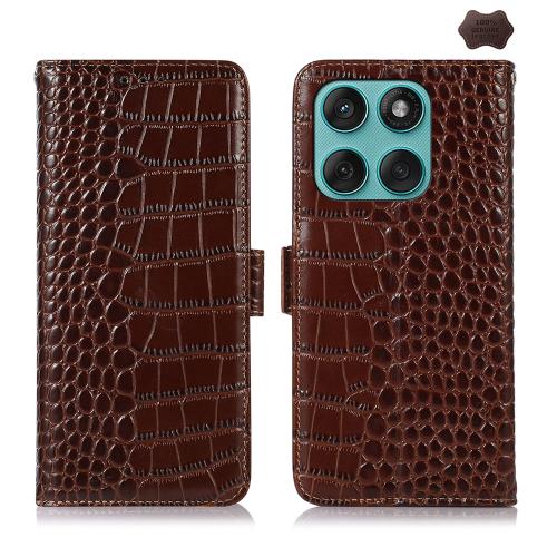 

For Motorola Edge 60 Fusion Crocodile Top Layer Cowhide Leather Phone Case(Brown)