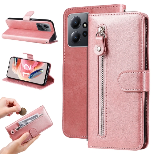 For Xiaomi Redmi Note 12 4G Global Calf Texture Zipper Leather Phone Case(Rose Gold)