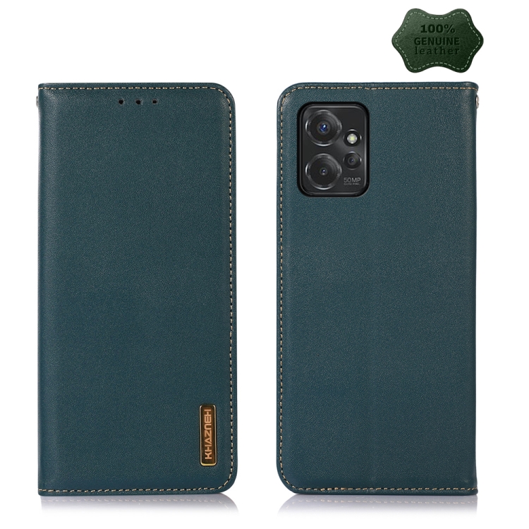 

For Motorola Moto G Power 2023 KHAZNEH Nappa Top Layer Cowhide Leather Phone Case(Green)