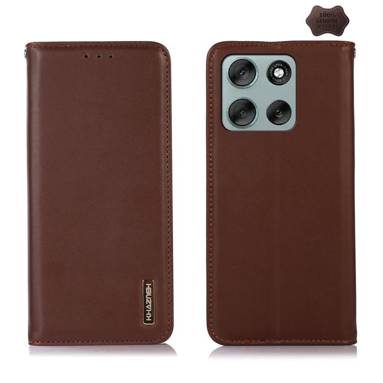 

For Motorola Moto G56 5G KHAZNEH Nappa Top Layer Cowhide Leather Phone Case(Brown)