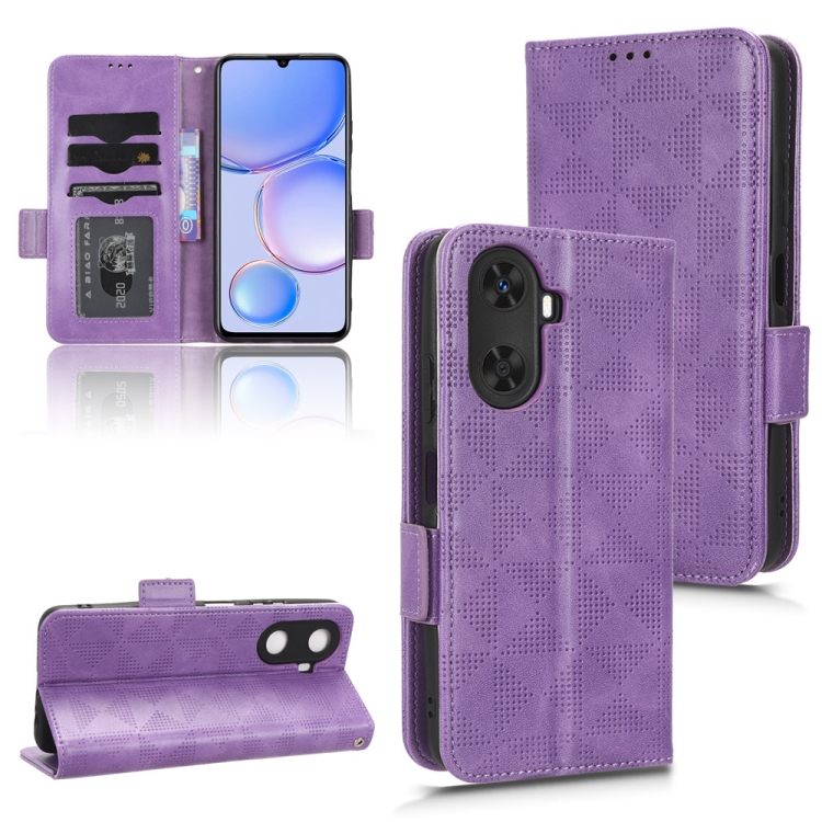 

For Huawei Enjoy 60 4G Symmetrical Triangle Leather Phone Case(Purple)