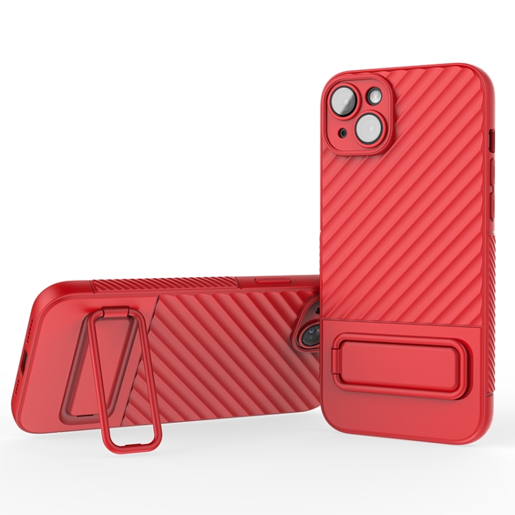 

For iPhone 14 Plus Wavy Texture TPU Phone Case with Lens Film(Red)