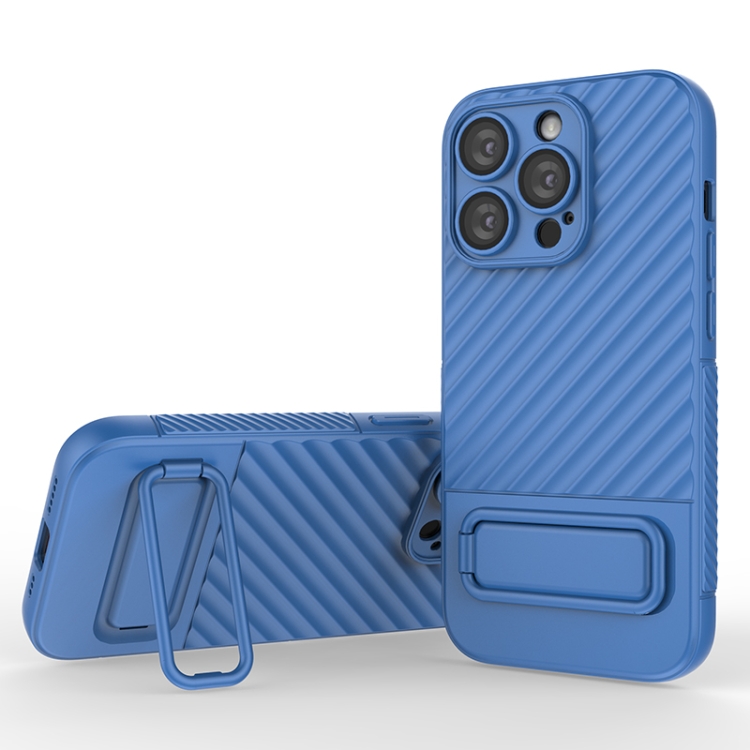 

For iPhone 14 Pro Wavy Texture TPU Phone Case with Lens Film(Blue)