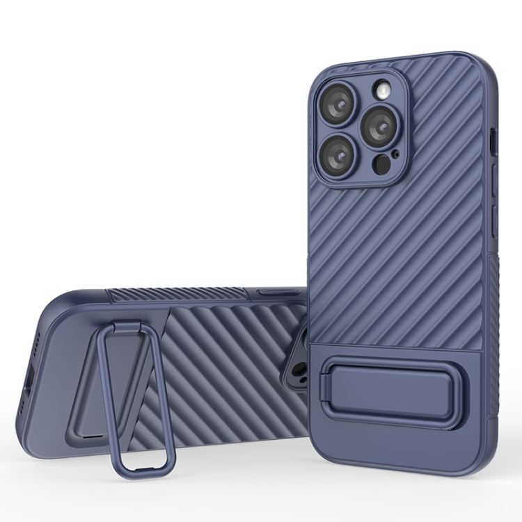 

For iPhone 14 Pro Wavy Texture TPU Phone Case with Lens Film(Royal Blue)
