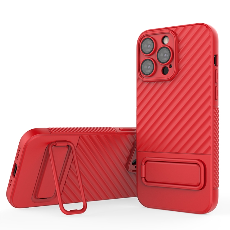 

For iPhone 14 Pro Max Wavy Texture TPU Phone Case with Lens Film(Red)