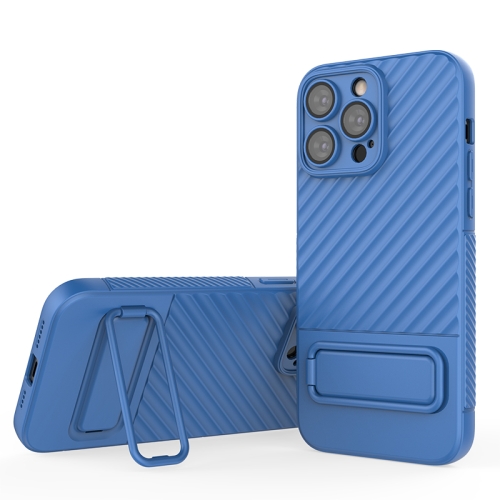 

For iPhone 14 Pro Max Wavy Texture TPU Phone Case with Lens Film(Blue)