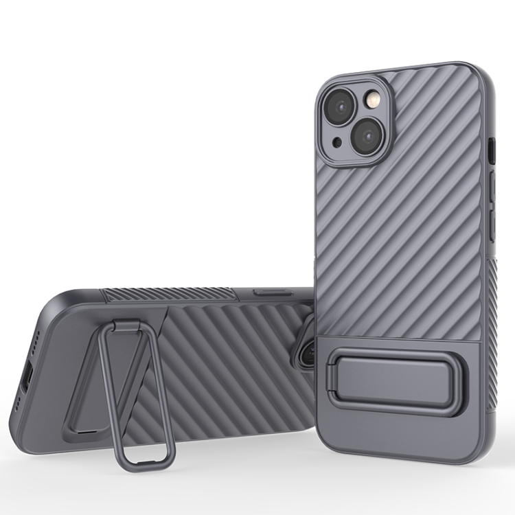 

For iPhone 13 Wavy Texture TPU Phone Case with Lens Film(Grey)