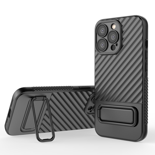 

For iPhone 13 Pro Wavy Texture TPU Phone Case with Lens Film(Black)