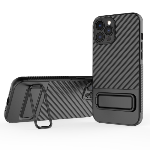 

For iPhone 12 Pro Max Wavy Texture TPU Phone Case with Lens Film(Black)