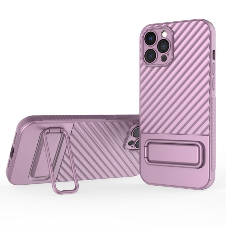 

For iPhone 12 Pro Max Wavy Texture TPU Phone Case with Lens Film(Purple)