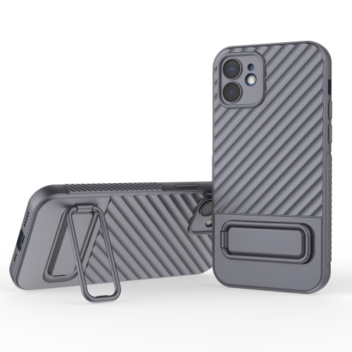 

For iPhone 12 Wavy Texture TPU Phone Case with Lens Film(Grey)