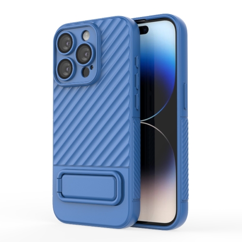 

For iPhone 15 Pro Wavy Texture TPU Phone Case with Lens Film(Blue)