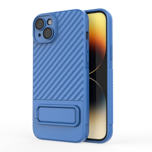 

For iPhone 15 Plus Wavy Texture TPU Phone Case with Lens Film(Blue)