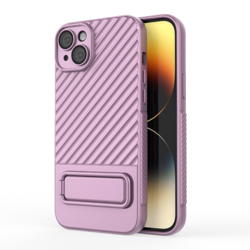 

For iPhone 15 Plus Wavy Texture TPU Phone Case with Lens Film(Purple)