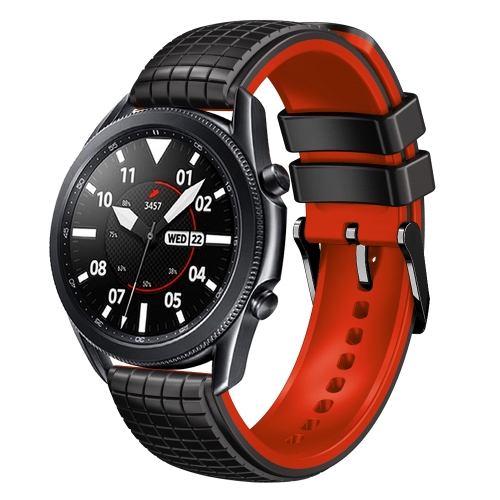 

22mm Universal Mesh Two-Tone Silicone Watch Band(Black Red)