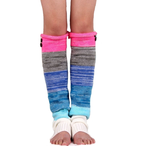 

1 Pair Women Multi Color Stitching Button Knitted Woolen Leg Warmers