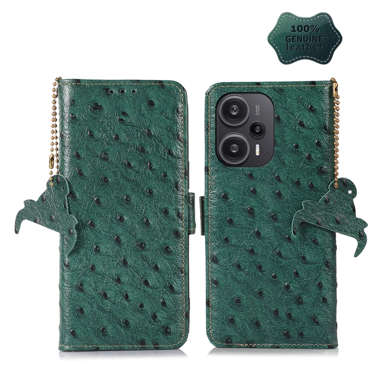 

For Xiaomi Redmi Note 12 Turbo Ostrich Pattern Genuine Leather RFID Phone Case(Green)