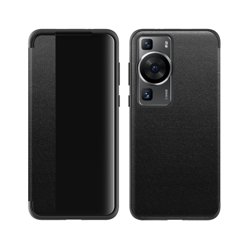 

For Huawei P60 Magnetic Side Window View Leather Smart Phone Case(Black)