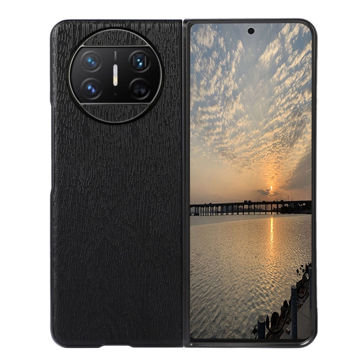

For Huawei Mate X3 Wood Texture PU Phone Case(Black)