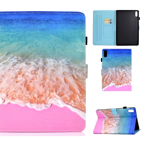 

For Lenovo Tab M9 Sewing Thread Horizontal Painted Tablet Leather Case with Pen Cover(Ocean)
