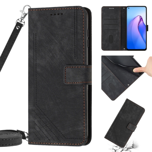 

For OPPO Reno5 5G & 4G / Find X3 Lite Skin Feel Stripe Pattern Leather Phone Case with Lanyard(Black)
