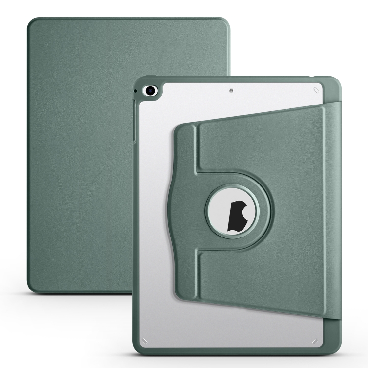 

For iPad Air / Air 2 / 9.7 2018 / 2017 Acrylic 360 Degree Rotation Holder Tablet Leather Case(Deep Green)
