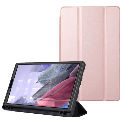 For Samsung Galaxy Tab A9 Plus 3-folding Leather Smart Tablet Case(Rose  Gold)