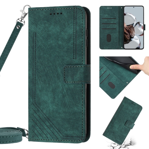 

Skin Feel Stripe Pattern Leather Phone Case with Lanyard for Xiaomi Poco M3 / Redmi Note 9 4G / Redmi 9 Power / Redmi 9T(Green)