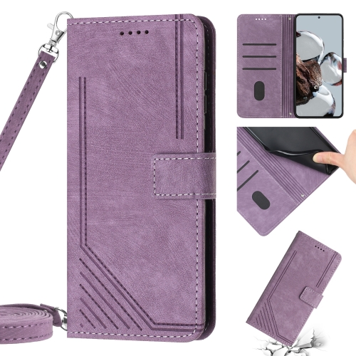 

For Xiaomi Poco X3 / X3 Pro / X3 NFC Skin Feel Stripe Pattern Leather Phone Case with Lanyard(Purple)