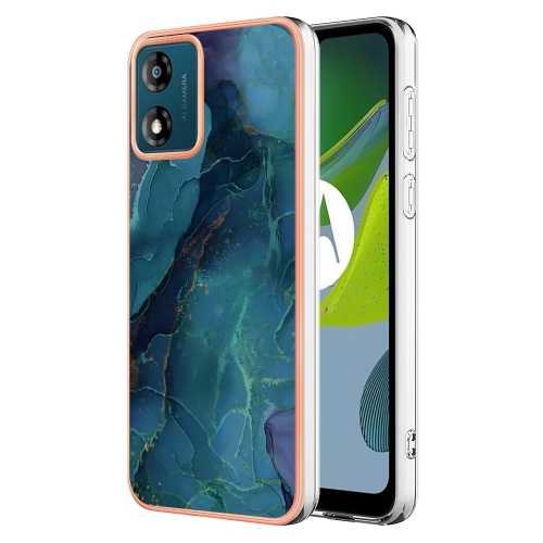 

For Motorola Moto E13 Electroplating Marble Dual-side IMD Phone Case(Green 017)