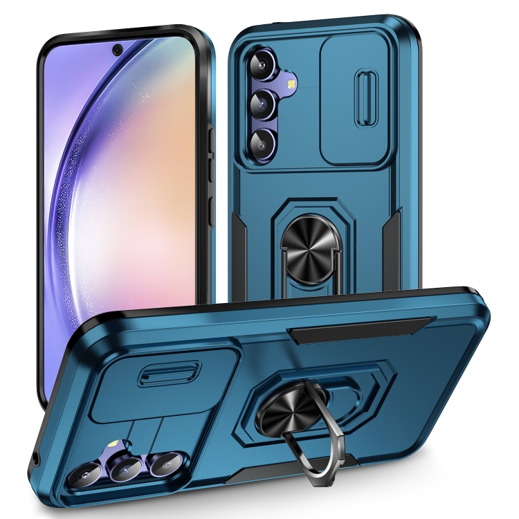 

For Samsung Galaxy A54 5G Pioneer Armor Sliding Camshield Phone Case(Blue)