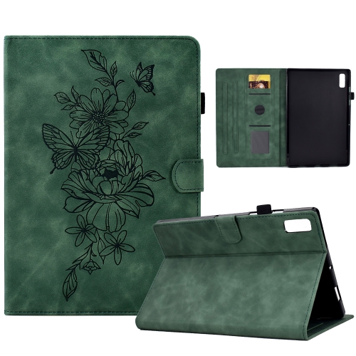 

For Lenovo Tab M9 Peony Butterfly Embossed Leather Tablet Case(Green)