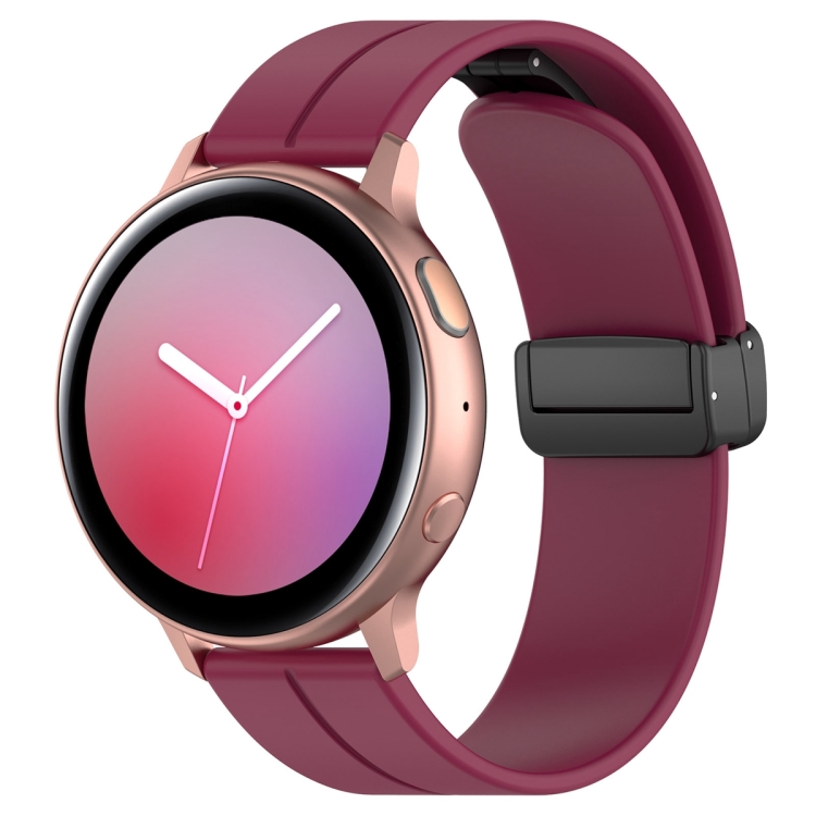 

22mm Universal Flat Head Groove Folding Black Buckle Silicone Watch Band(Wine Red)
