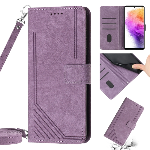 

For Samsung Galaxy A02s EU / M02s EU /F02s Skin Feel Stripe Pattern Leather Phone Case with Lanyard(Purple)