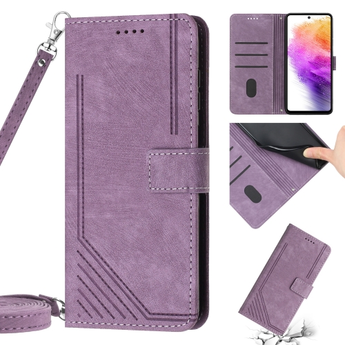 

For Samsung Galaxy A51 4G / M40s Skin Feel Stripe Pattern Leather Phone Case with Lanyard(Purple)