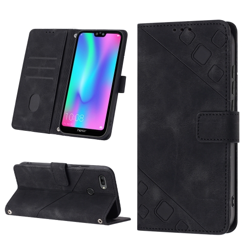 

For Huawei Enjoy 7S/Honor 9 Lite/Honor 9i Skin-feel Embossed Leather Phone Case(Black)