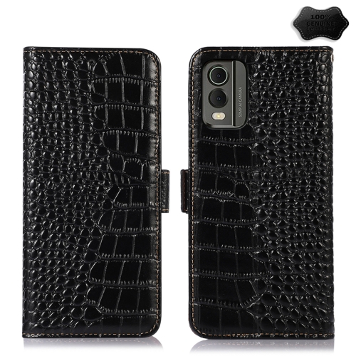 

For Nokia C32 4G Crocodile Top Layer Cowhide Leather Phone Case(Black)