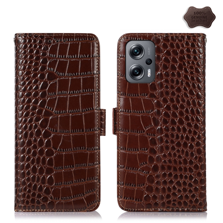

For Xiaomi Redmi Note 12 Turbo Crocodile Top Layer Cowhide Leather Phone Case(Brown)