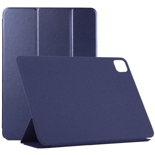 

For iPad Pro 12.9 inch(2020) Horizontal Flip Ultra-thin Double-sided Clip Non-buckle Magnetic PU Leather Tablet Case With Three-folding Holder & Sleep / Wake-up Function(Dark Blue)